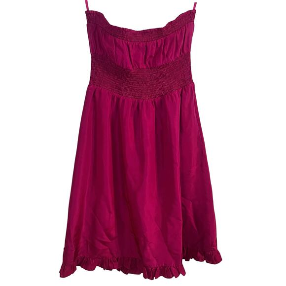 Anthropologie 100% silk strapless fuschia smocked dress - Picture 4 of 4
